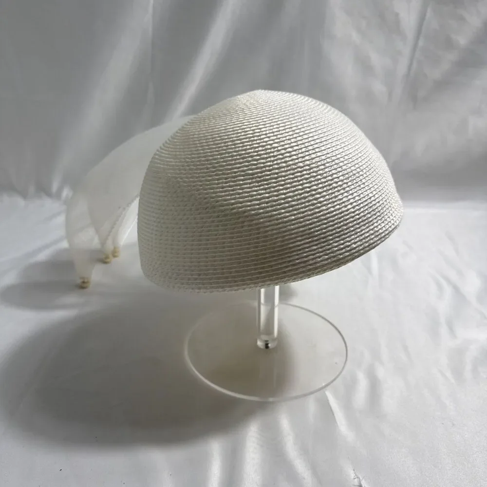Mr. John Signature Series White Fascinator Hat Women’s 6 1/2 Straw Tool Beads